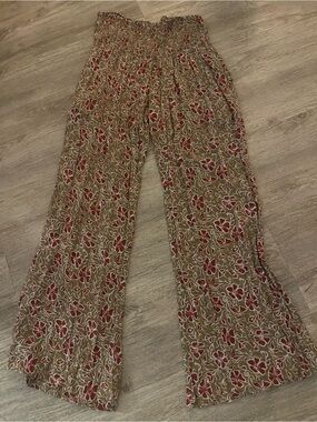 Benoa Swim Red Floral Wide-Leg Smocked Pants on Tan
